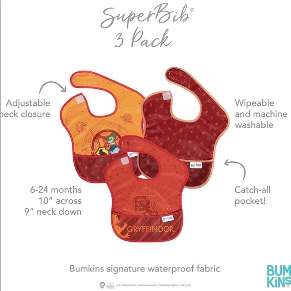 New 6-24m Harry Potter Gryffindor Bumkins waterproof bibs. 3 pack. BNWT Red - Picture 3 of 3